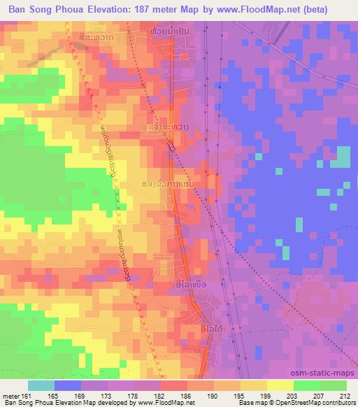 Ban Song Phoua,Laos Elevation Map