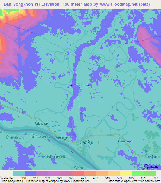 Ban Songkhon (1),Laos Elevation Map