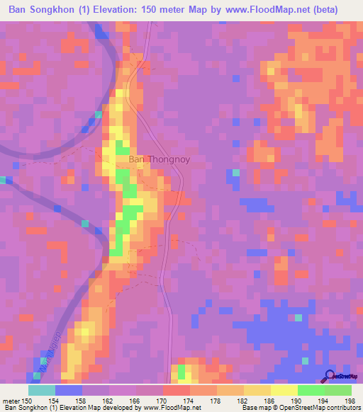 Ban Songkhon (1),Laos Elevation Map