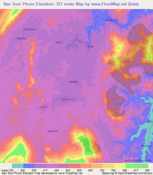 Ban Som Phone,Laos Elevation Map