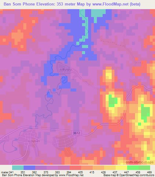 Ban Som Phone,Laos Elevation Map