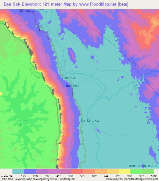 Ban Sok,Laos Elevation Map