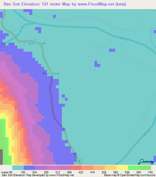 Ban Sok,Laos Elevation Map