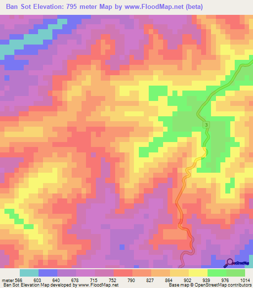 Ban Sot,Laos Elevation Map