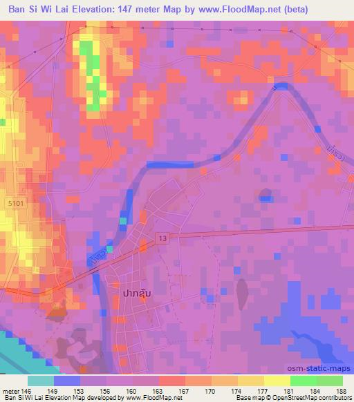 Ban Si Wi Lai,Laos Elevation Map