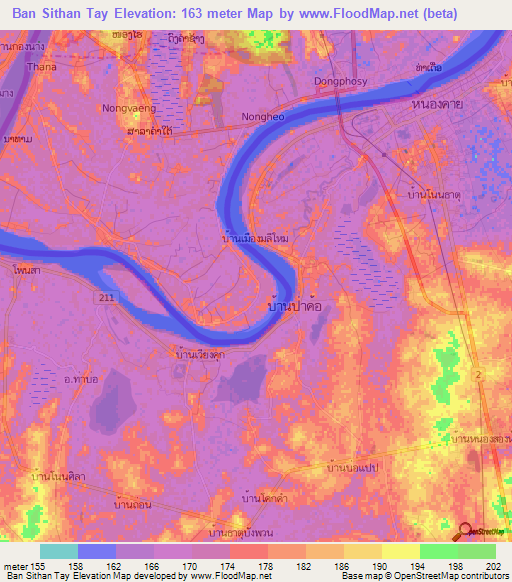 Ban Sithan Tay,Laos Elevation Map