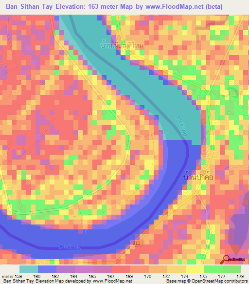 Ban Sithan Tay,Laos Elevation Map