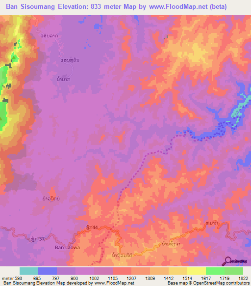 Ban Sisoumang,Laos Elevation Map