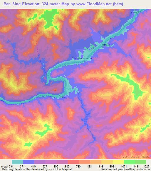 Ban Sing,Laos Elevation Map