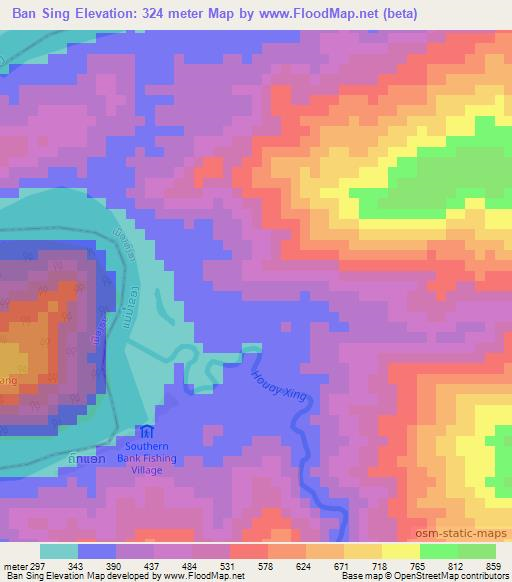 Ban Sing,Laos Elevation Map