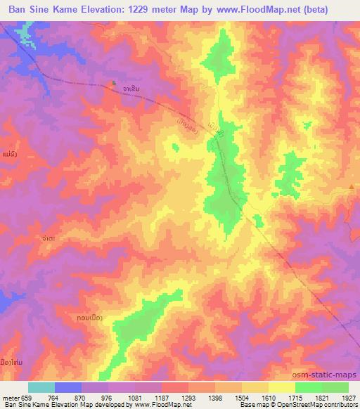 Ban Sine Kame,Laos Elevation Map