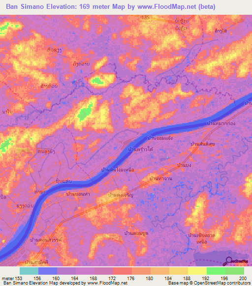 Ban Simano,Laos Elevation Map