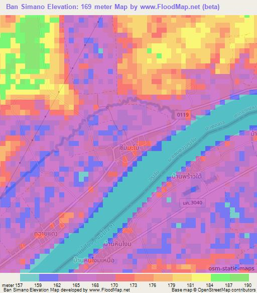 Ban Simano,Laos Elevation Map