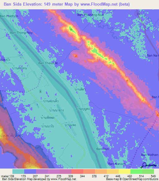 Ban Sida,Laos Elevation Map