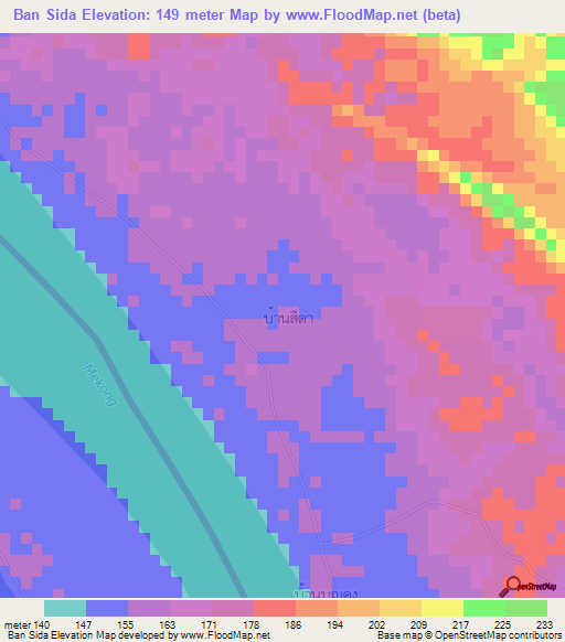 Ban Sida,Laos Elevation Map