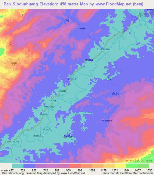 Ban Sibounhuang,Laos Elevation Map