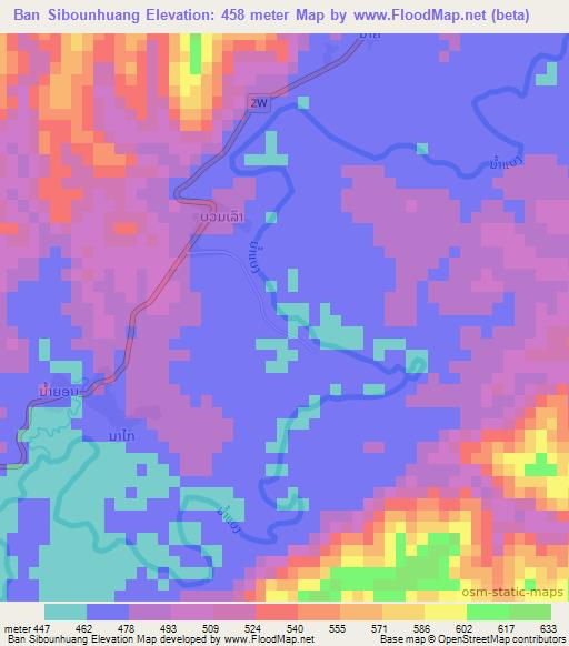 Ban Sibounhuang,Laos Elevation Map