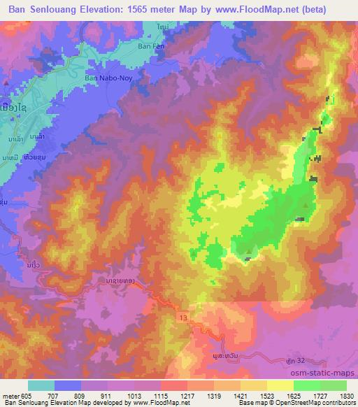 Ban Senlouang,Laos Elevation Map