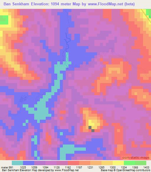 Ban Senkham,Laos Elevation Map