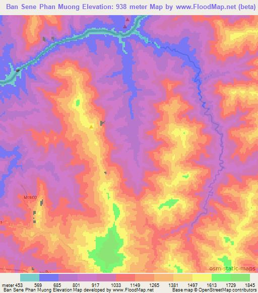 Ban Sene Phan Muong,Laos Elevation Map