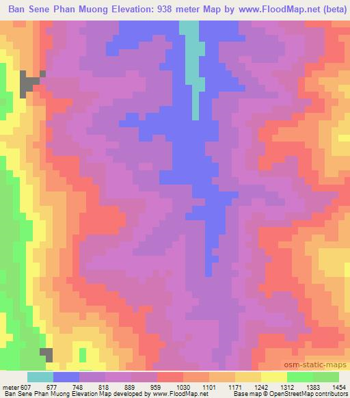 Ban Sene Phan Muong,Laos Elevation Map