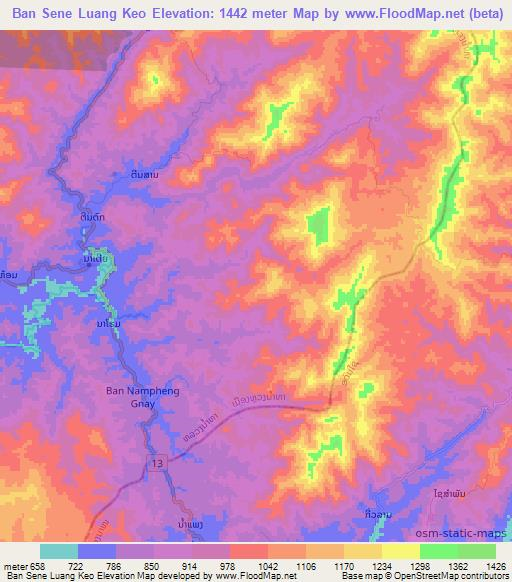 Ban Sene Luang Keo,Laos Elevation Map