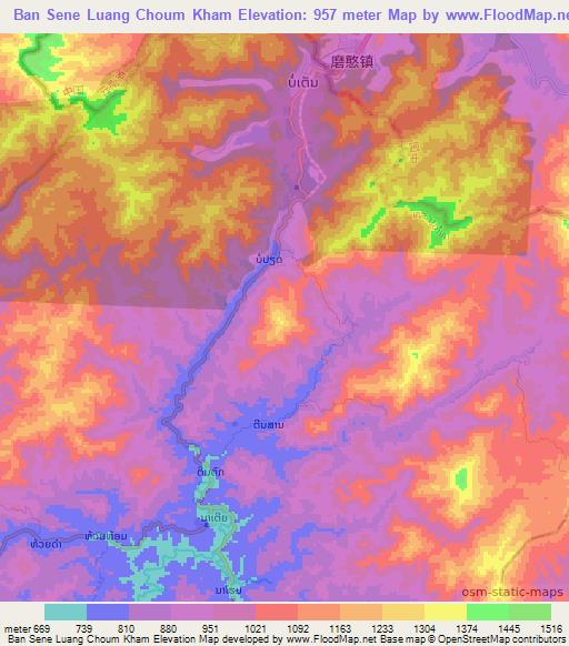 Ban Sene Luang Choum Kham,Laos Elevation Map