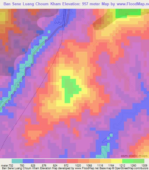 Ban Sene Luang Choum Kham,Laos Elevation Map