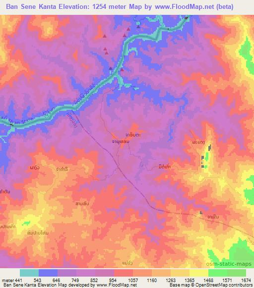 Ban Sene Kanta,Laos Elevation Map