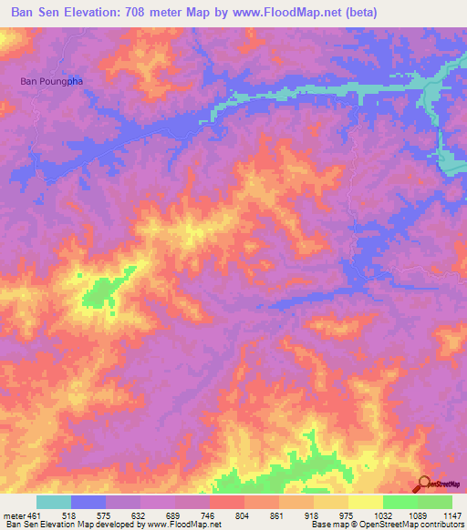 Ban Sen,Laos Elevation Map