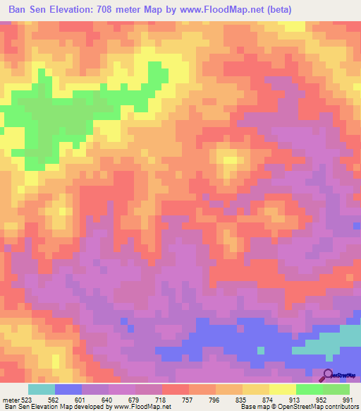 Ban Sen,Laos Elevation Map