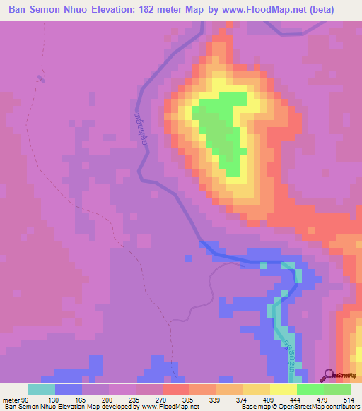 Ban Semon Nhuo,Laos Elevation Map