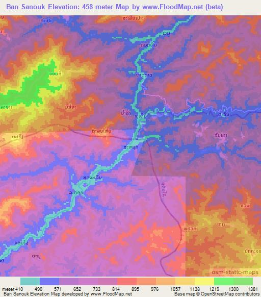 Ban Sanouk,Laos Elevation Map