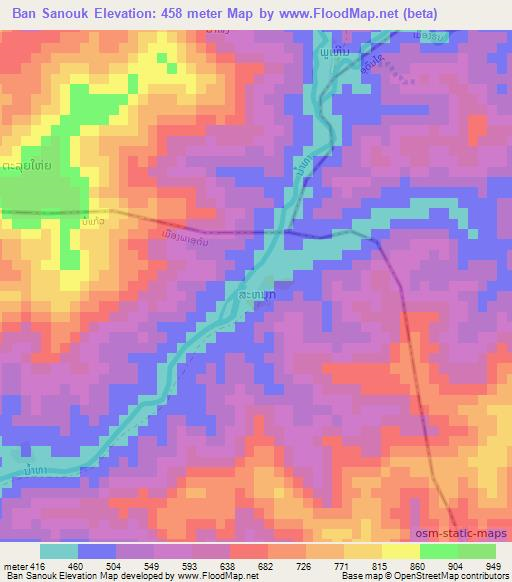 Ban Sanouk,Laos Elevation Map