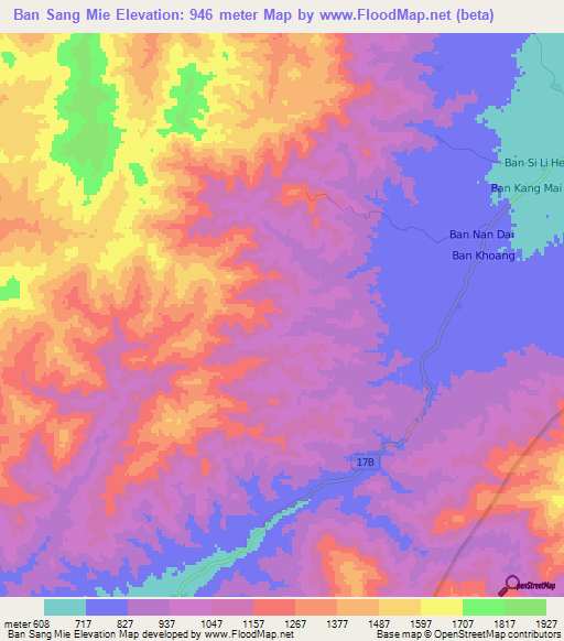 Ban Sang Mie,Laos Elevation Map