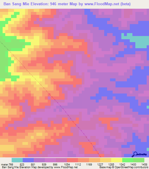 Ban Sang Mie,Laos Elevation Map