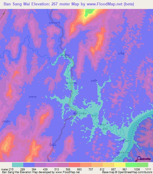 Ban Sang Mai,Laos Elevation Map