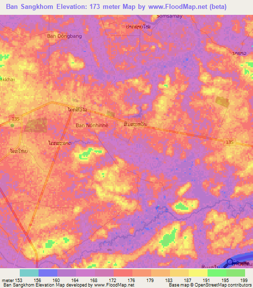 Ban Sangkhom,Laos Elevation Map