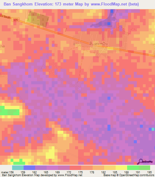 Ban Sangkhom,Laos Elevation Map