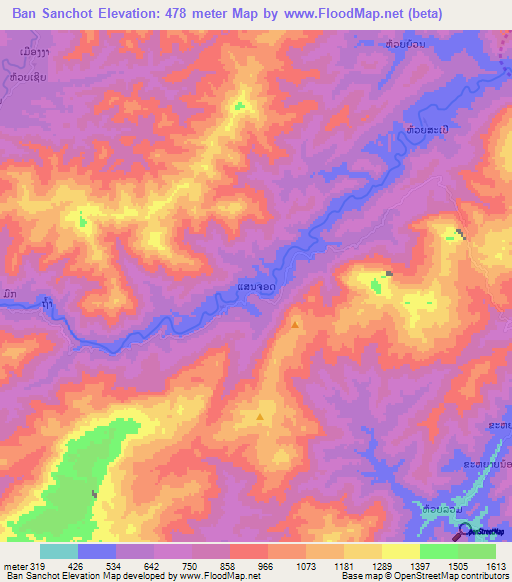 Ban Sanchot,Laos Elevation Map