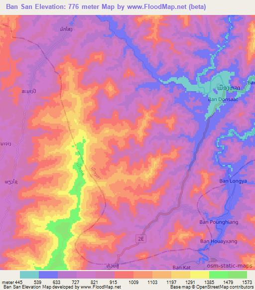 Ban San,Laos Elevation Map