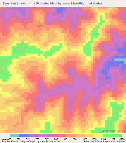 Ban San,Laos Elevation Map