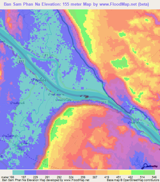 Ban Sam Phan Na,Laos Elevation Map