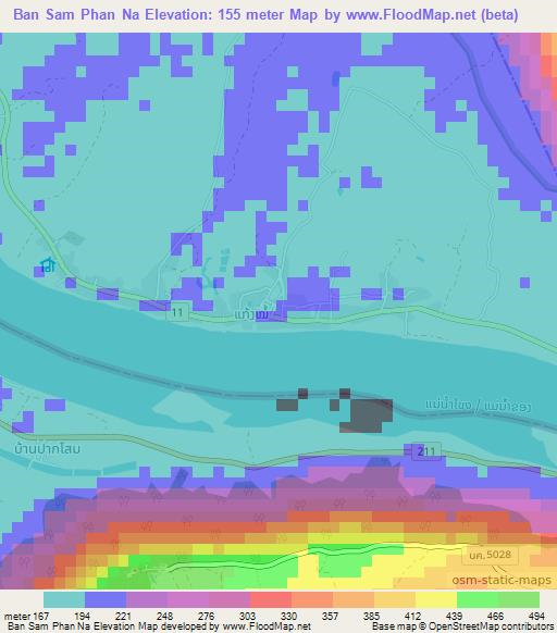 Ban Sam Phan Na,Laos Elevation Map