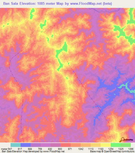 Ban Sala,Laos Elevation Map