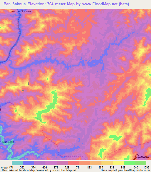 Ban Sakoua,Laos Elevation Map