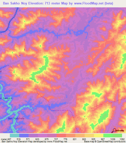 Ban Sakho Noy,Laos Elevation Map