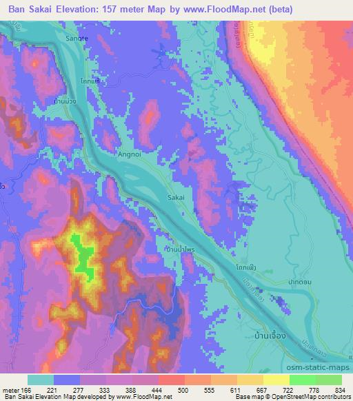 Ban Sakai,Laos Elevation Map