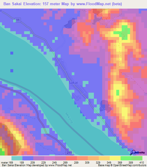 Ban Sakai,Laos Elevation Map