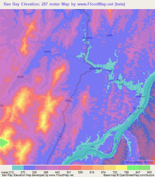 Ban Ray,Laos Elevation Map